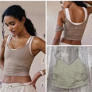 Free People Movement Good Karma Tan Ruched Crop Top